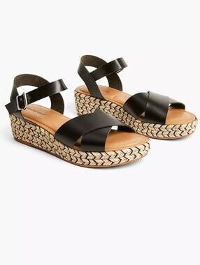 Lane Bryant Cross-Strap Espadrille Wedge Sandals in Black